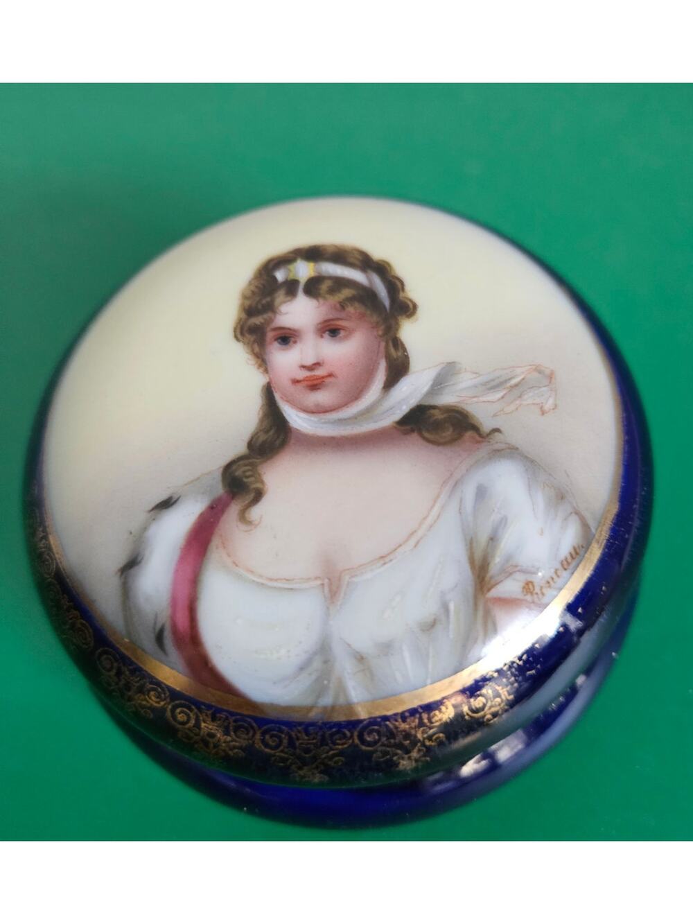 Antique Royal Vienna Porcelain Cobalt Trinket Box Jar Queen Louise of Prussia